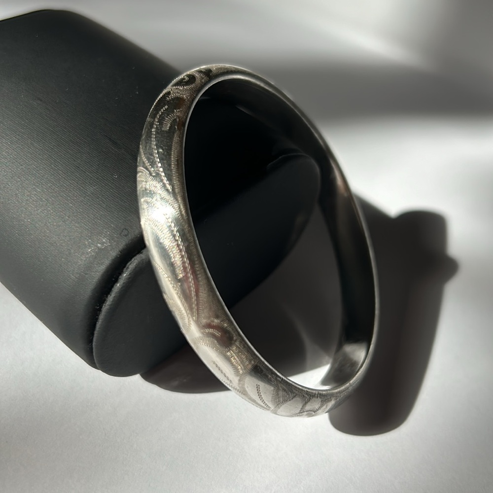 Solid Sterling Silver Etched Bangle Bracelet - image 2